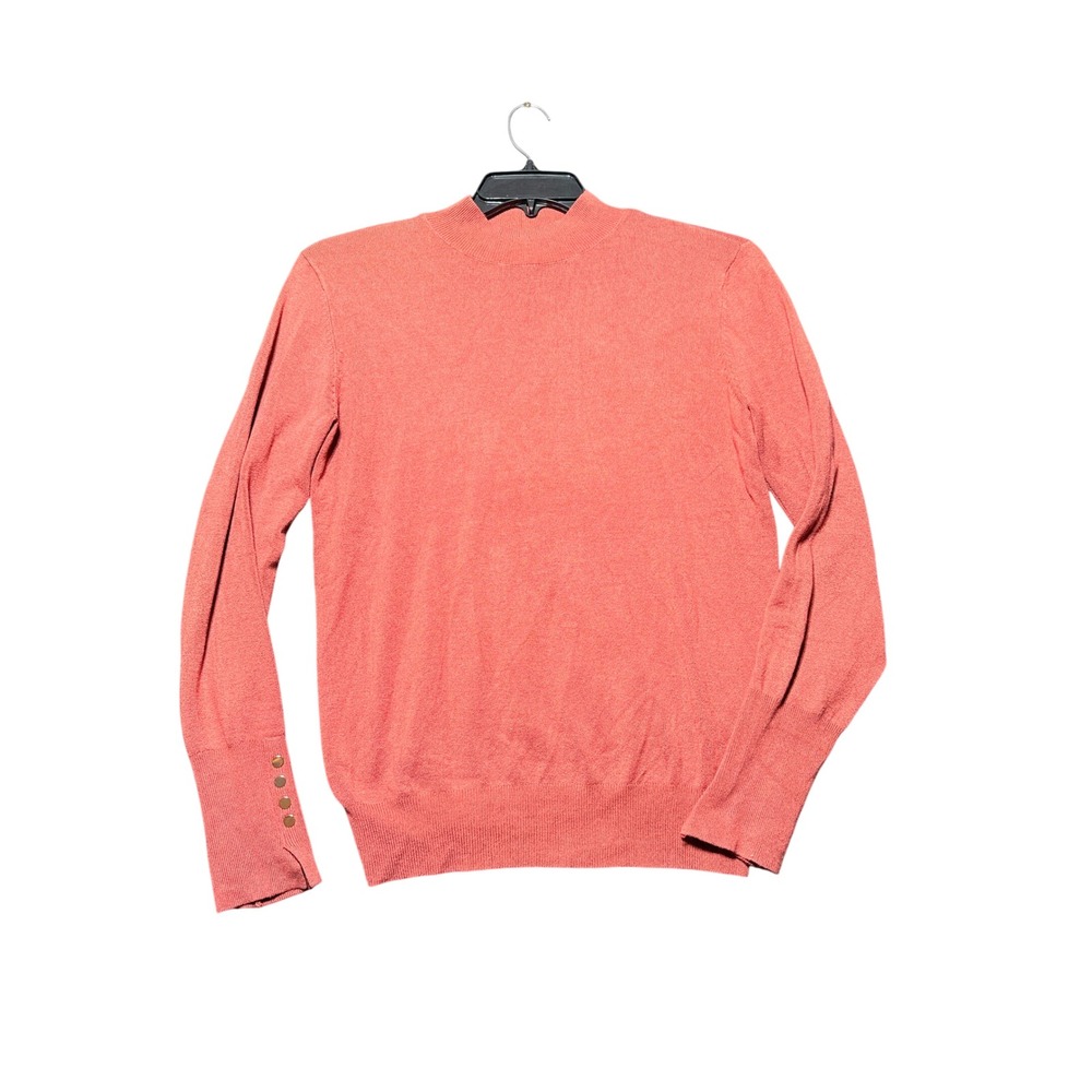 Skies Are Blue Mock Neck Sweater Womens Medium Coral Excellent Gold Button Cuff